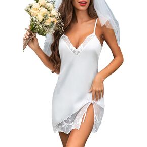 ملابس داخلية نسائية مثيرة من SwiiDuu قميص نوم من الساتان والدانتيل زلات كاملة ملابس داخلية بيبي دول بدون أكمام in Kuwait