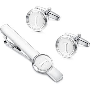 THUNARAZ Initial Cufflinks and Tie Clip Set for Men Personalized Alphabet A-Z Cuff Links and Tie Bar with Gift Box for Business Wedding Shirts Suits