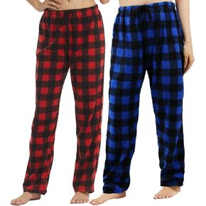 Christmas Pajama Pants for Women Fuzzy Pack Long Fleece Buffalo Plaid Pj Bottoms Soft Drawstring Lounge Sleepwear