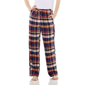 CQR Women's 100% Cotton Flannel Plaid Pajama Pants, Brushed Soft Lounge & Sleepwear PJ Bottoms with Pockets