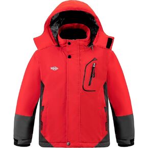 Wantdo Boy's Waterproof Ski Jacket Fleece Snowboarding Jackets Warm Thick Winter Coat Hooded Raincoats