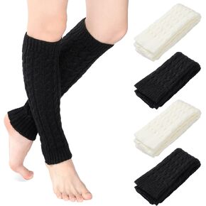 SATINIOR 4 Pairs Cable Knit Leg Warmers Lady Winter Knitted Crochet Long Legging Socks