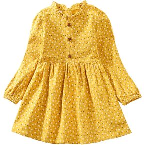 Toddler Girls Cotton Dress Floral Long Sleeve Dress for Little Girls midi Dress 2-7years Fall Winter Dress