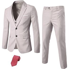 MrSure Men’s 3 Piece Suit Blazer, Slim Fit Tux with 2 Button, Jacket Vest Pants & Tie Set for Party, Wedding and Business in Kuwait