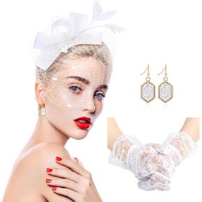 قطع زينة Bowknot قبعة الشاي ريش حفلة مشبك شعر الحجاب شبكة عقال وقفازات دانتيل قصيرة قفازات دانتيل الأزهار in Kuwait