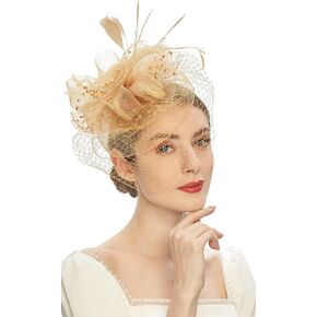 Cizoe Kentucky Derby Fascinators for Women High Tea Party Hat Wedding Cocktail Flower Headware with Mesh and Feathers