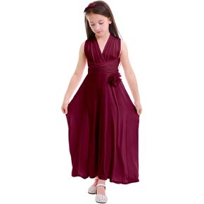IWEMEK Girls Kids Flowy Convertible Multi Way Evening Dress Short Wedding Pageant Prom Praise Ballet Dance Long Party Gown