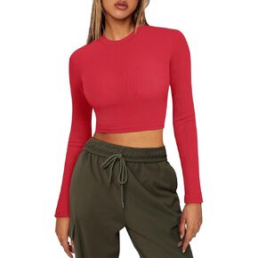 Trendy Queen Womens Long Sleeve Shirts Basic Ribbed Slim Fitted Tops Casual Fall Fashion Y2k Teen Girl Clothes