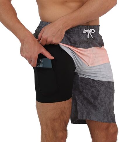 Arcweg Mens Swim Trunks with Compression Liner 2 in 1 9" Swimming Trunks Quick Dry Men's Swimwear for Surfing Summer Beach in Kuwait