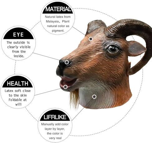 قناع ماعز لطيف للبالغين من ديمي شاركي، قناع رأس كامل لحيوانات اللاتكس المبتكر لحفلات الهالوين in Kuwait