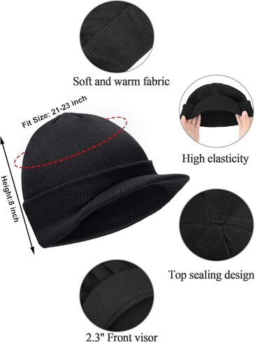 SATINIOR Winter Men's Knit Cap with Brim Beanie Hat Warm Thick Hat for Outdoor in Kuwait