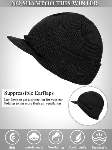 SATINIOR Winter Men's Knit Cap with Brim Beanie Hat Warm Thick Hat for Outdoor in Kuwait