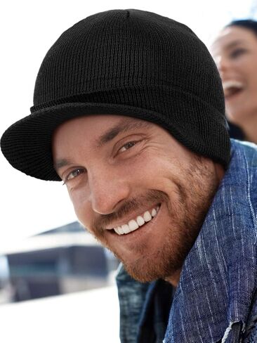 SATINIOR Winter Men's Knit Cap with Brim Beanie Hat Warm Thick Hat for Outdoor in Kuwait