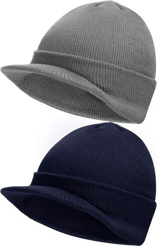 SATINIOR Winter Men's Knit Cap with Brim Beanie Hat Warm Thick Hat for Outdoor in Saudi Arabia