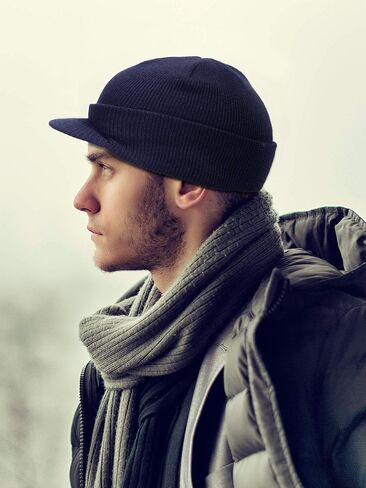 SATINIOR Winter Men's Knit Cap with Brim Beanie Hat Warm Thick Hat for Outdoor in Saudi Arabia