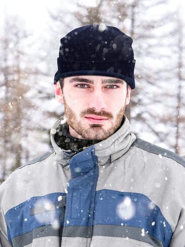 SATINIOR Winter Men's Knit Cap with Brim Beanie Hat Warm Thick Hat for Outdoor in Saudi Arabia