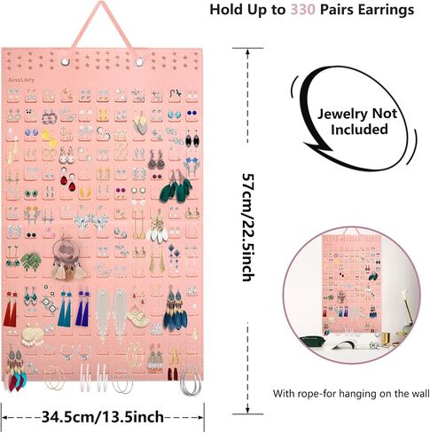 AinsListy Hanging Earrings Organizer, Earring Holder Holds Up To 330 Pairs, Felt Earring Organizers and Storage, Wall Earring Holder Earring Display for Women Girls -1 Pack (Earring Organizer-Pink) in Kuwait