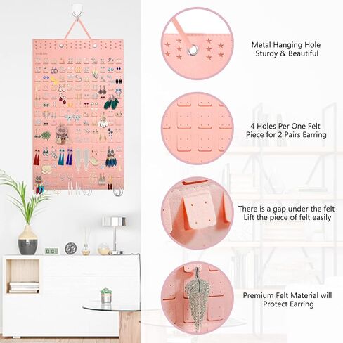 AinsListy Hanging Earrings Organizer, Earring Holder Holds Up To 330 Pairs, Felt Earring Organizers and Storage, Wall Earring Holder Earring Display for Women Girls -1 Pack (Earring Organizer-Pink) in Kuwait