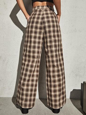 بنطال DIDK نسائي منقوش بنقشة الترتان بخصر متوسط ​​مستقيم in Kuwait