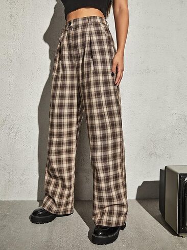 بنطال DIDK نسائي منقوش بنقشة الترتان بخصر متوسط ​​مستقيم in Kuwait