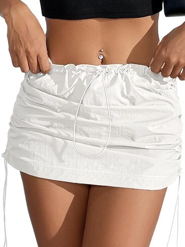 Mini Cargo Skirts for Women with Pockets Y2K Skirt Trendy Summer Low Waist Side Drawstring Short Skirt in Saudi Arabia