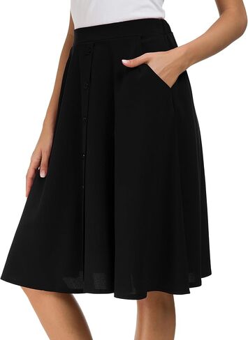 Afibi Womens High Waisted A Line Pleated Midi Skirt Button Front Skirts with Pocket in Kuwait