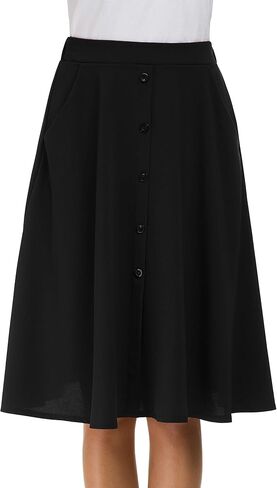 Afibi Womens High Waisted A Line Pleated Midi Skirt Button Front Skirts with Pocket in Kuwait