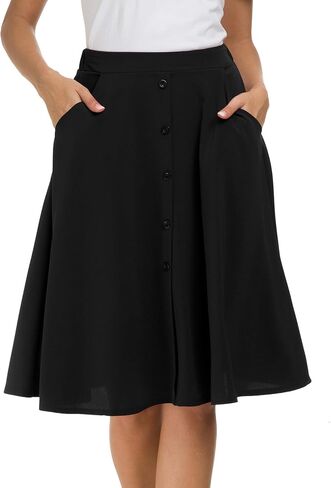 Afibi Womens High Waisted A Line Pleated Midi Skirt Button Front Skirts with Pocket in Kuwait