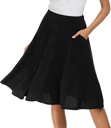 Afibi Womens High Waisted A Line Pleated Midi Skirt Button Front Skirts with Pocket in Kuwait