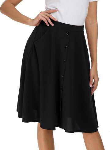Afibi Womens High Waisted A Line Pleated Midi Skirt Button Front Skirts with Pocket in Kuwait