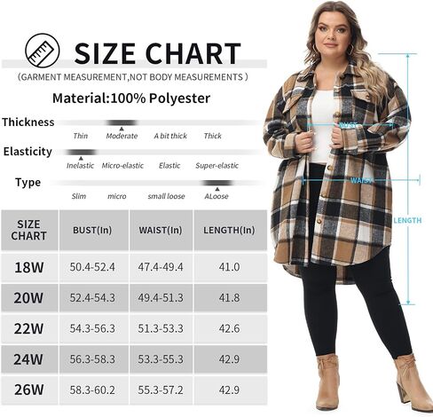 URBEST Women's Long Plaid Shacket, Lapel Button Down Shirt, Oversized Long Sleeve Jacket Side Pocket Knee Length Brushed Coat in Kuwait