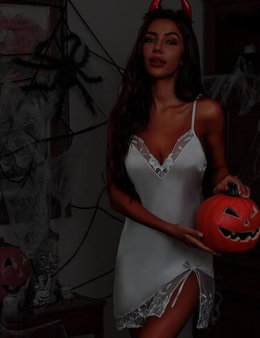 ملابس داخلية نسائية مثيرة من SwiiDuu قميص نوم من الساتان والدانتيل زلات كاملة ملابس داخلية بيبي دول بدون أكمام in Kuwait