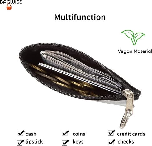 محفظة النقود المعدنية، حقيبة تغيير محفظة العملات المعدنية، حامل تغيير المحفظة، حقيبة عملات معدنية صغيرة من الجلد النباتي بسحاب (أسود) in Kuwait