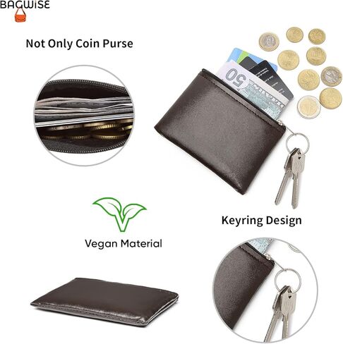 محفظة النقود المعدنية، حقيبة تغيير محفظة العملات المعدنية، حامل تغيير المحفظة، حقيبة عملات معدنية صغيرة من الجلد النباتي بسحاب (أسود) in Kuwait