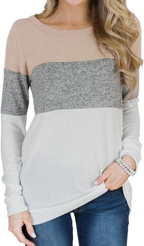 قميص نسائي من Minthunter بأكمام طويلة وألوان متعددة لطيف ورقبة دائرية وقمصان كاجوال in Kuwait