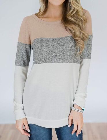 قميص نسائي من Minthunter بأكمام طويلة وألوان متعددة لطيف ورقبة دائرية وقمصان كاجوال in Kuwait