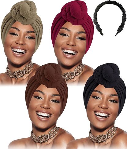 Ababalaya 100% أغطية رأس عمامة أنيقة بطبقة مزدوجة مربوطة مسبقًا للنساء قبعات كيميائية معقودة مسبقًا in Kuwait