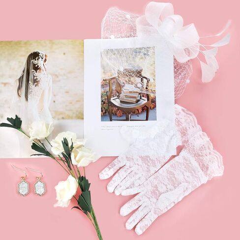 قطع زينة Bowknot قبعة الشاي ريش حفلة مشبك شعر الحجاب شبكة عقال وقفازات دانتيل قصيرة قفازات دانتيل الأزهار in Kuwait