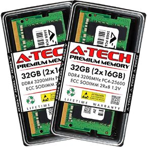 A-Tech 32GB (2x16GB) DDR4 2666MHz PC4-21300 (PC4-2666V) CL19 ECC SODIMM 2Rx8 1.2V 260-Pin ذاكرة الوصول العشوائي للخادم الصغير ومحطة العمل ومنصات الشبكات in Kuwait