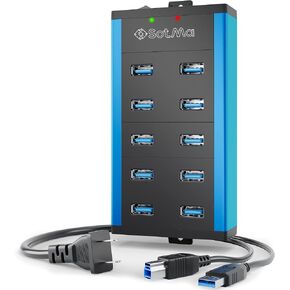 موزع USB 3.0 - موزع متعدد الامان بـ10 منافذ 3.0 مع محول - موزع USB الومنيوم مع دعامات تثبيت - منافذ USB اضافية لاجهزة اللابتوب والكمبيوتر الشخصي in Kuwait