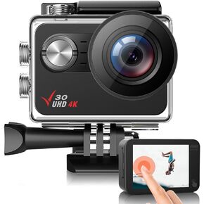 Native 4K 30FPS Action Camera 98FT Underwater Waterproof Camera Touch Screen WiFi Sports Camera EIS Stabilization 170° Adjustable with 2 * 1350 Batteries Helmet Accessories Kit in Kuwait