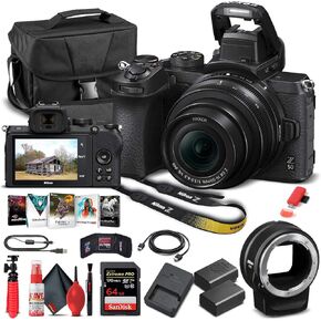Nikon Z 50 Mirrorless Digital Camera with 16-50mm Lens (1633) + FTZ Mount Adapter + EN-EL25 Battery + 64GB Memory Card + Case + Corel Photo Software + HDMI Cable + More (International Model) (Renewed)