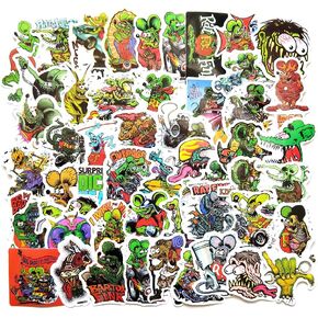 ملصقات Rat Fink | 50 قطعة Monster Head Rat Fink Hot Rod Art PVC ملصقات جمالية مقاومة للماء من الفينيل للوح والدراجة واللاب توب وزجاجات المياه وكتاب السيارات ملصقات لكتاب السيارات للأولاد والمراهقين in Kuwait