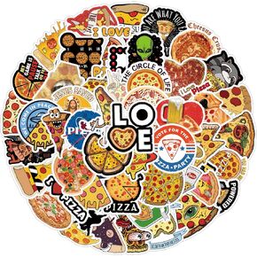52 قطعة من ملصقات طعام البيتزا للاطفال، ملصقات فينيل مقاومة للماء للابتوب وممتص الصدمات وزجاجات المياه والكمبيوتر والجوال والقبعة الصلبة وملصقات السيارة in Kuwait