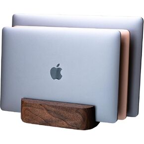 Triple Laptop Stand Vertical Laptop Holder - Vertical Laptop Stand for Desk - Laptop Holder - Handmade of Natural Wood (Triple Walnut) in Kuwait