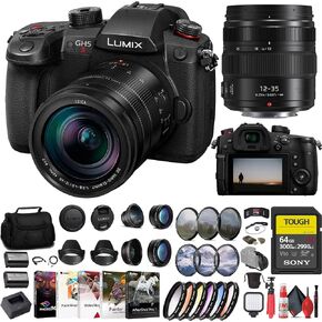 Panasonic Lumix GH5 II Mirrorless Camera with 12-60mm Lens (DC-GH5M2LK) + Panasonic 12-35mm Lens + Sony 64GB Tough SD Card + Color Filter Kit + Wide Angle Lens + Telephoto Lens + More (Renewed) in Saudi Arabia