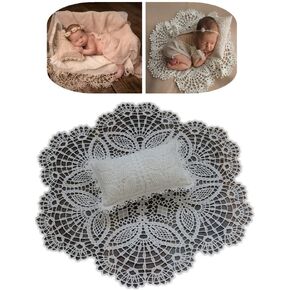 Newborn Photography Props Posing Pillow & Hollow Out Lace Round Rug Backdrop Blanket Baby Photo Prop Newborn Photo Shoot Prop