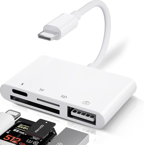 قارئ بطاقات SD TF لايفون / ايباد، مجموعات اتصال كاميرا 4 في 1 USB او تي جي، محول كاميرا USB للايفون، متوافق مع ايفون/ايباد، يدعم iOS 15. التوصيل والتشغيل in Kuwait