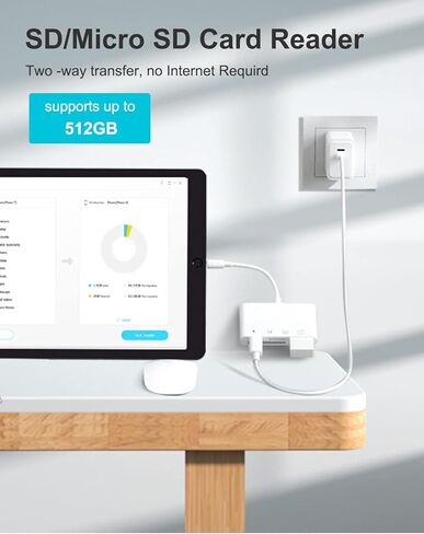 قارئ بطاقات SD TF لايفون / ايباد، مجموعات اتصال كاميرا 4 في 1 USB او تي جي، محول كاميرا USB للايفون، متوافق مع ايفون/ايباد، يدعم iOS 15. التوصيل والتشغيل in Kuwait