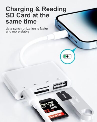 قارئ بطاقات SD TF لايفون / ايباد، مجموعات اتصال كاميرا 4 في 1 USB او تي جي، محول كاميرا USB للايفون، متوافق مع ايفون/ايباد، يدعم iOS 15. التوصيل والتشغيل in Kuwait